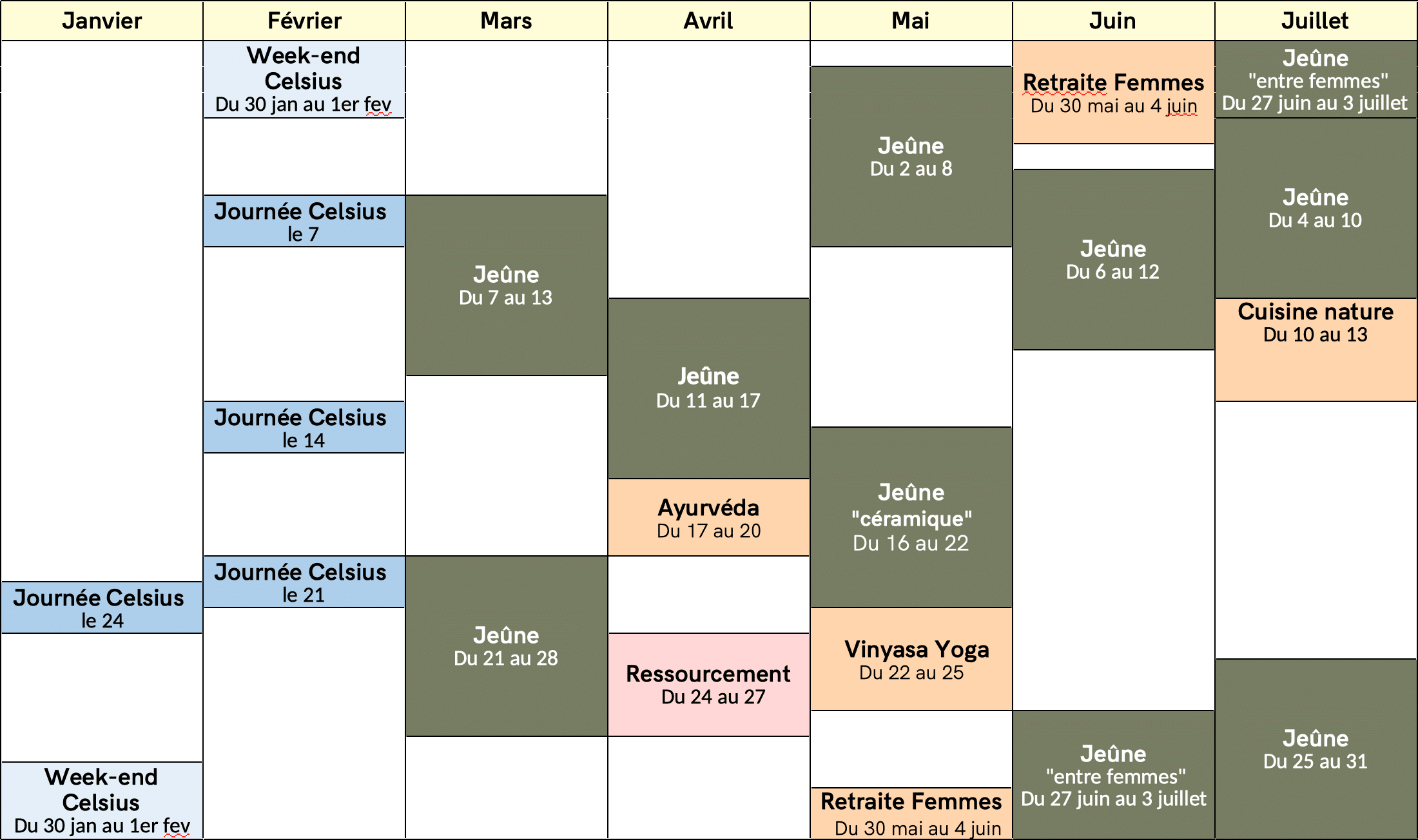 calendrier des stages au crapaud sonneur pour début 2026